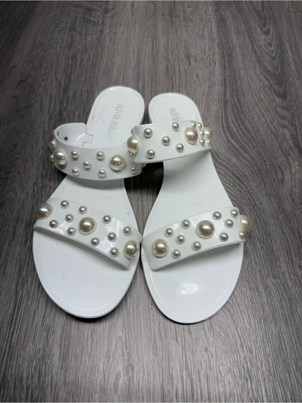 child of mine White Pearl-Stud Slide Sandals